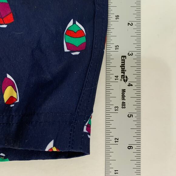 Lands End L Mens Volley Swim Trunks UPF 50 Deep Sea Navy Sailboats - Picture 7 of 11